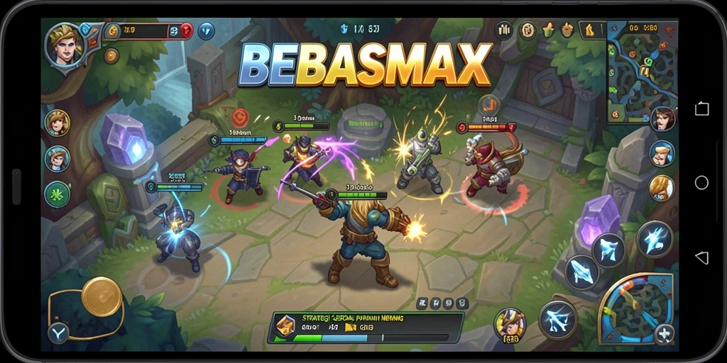 Tampilan gameplay menarik dari BEBASMAX yang menggambarkan strategi dan pertempuran.