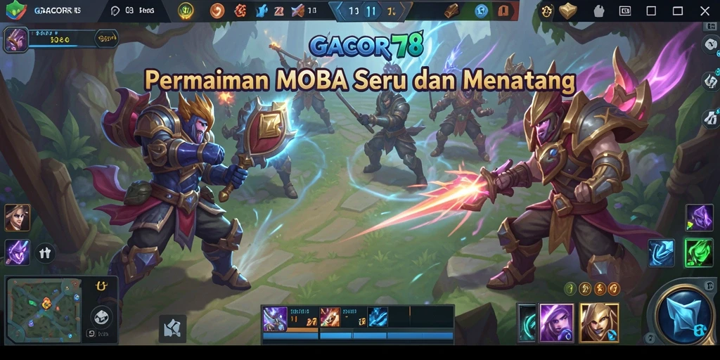 Gameplay seru di arena pertarungan MOBA GACOR78.