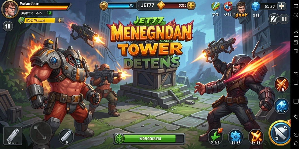 Tampilan gameplay JET77 yang menegangkan dalam Tower Defense.
