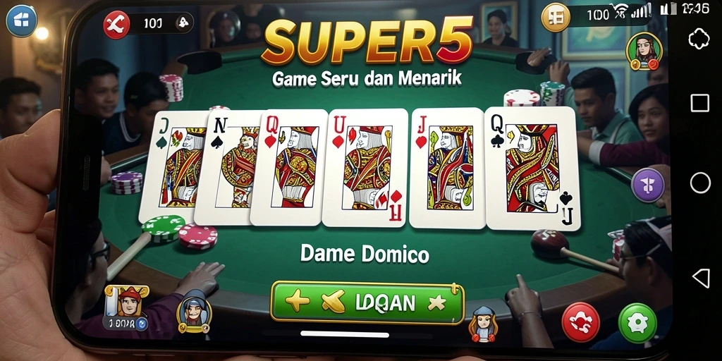 Tampilan gameplay seru dalam permainan domino SUPER5.